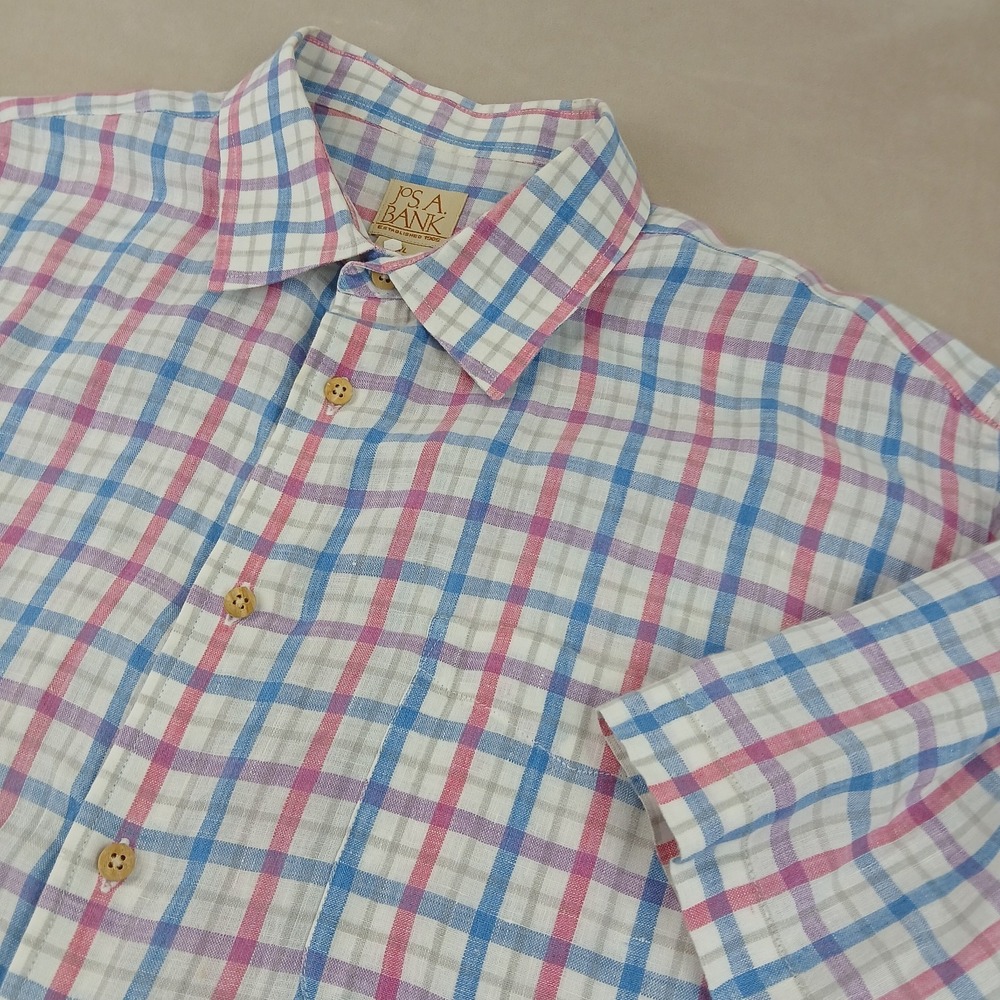 Jos A Bank XL Mens Shirt 100% Linen Button Up Short Sleeve 26x29